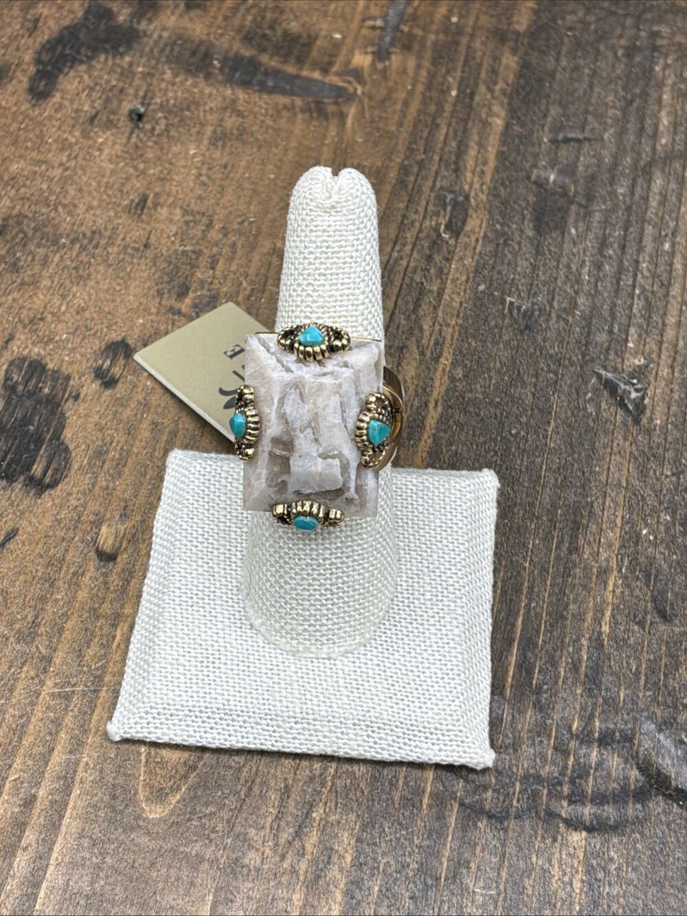 Barse Prismatic Ring- Feldspar Jasper & Turquoise-Bronze-7.5-NWT